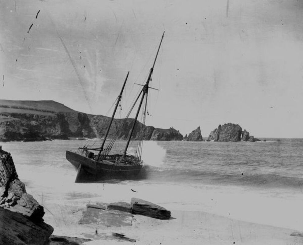 old image of mother iveys bay and ship wreck